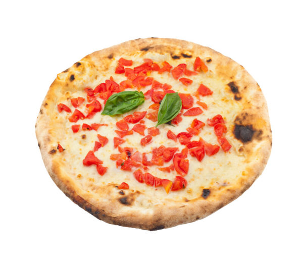 Pizza margherita con mozzarella de búfala y tomates cherry frescos