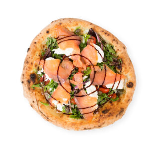 Salmon and burrata pizza