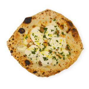 weiße Pizza mit Mozzarella und Steinpilzen