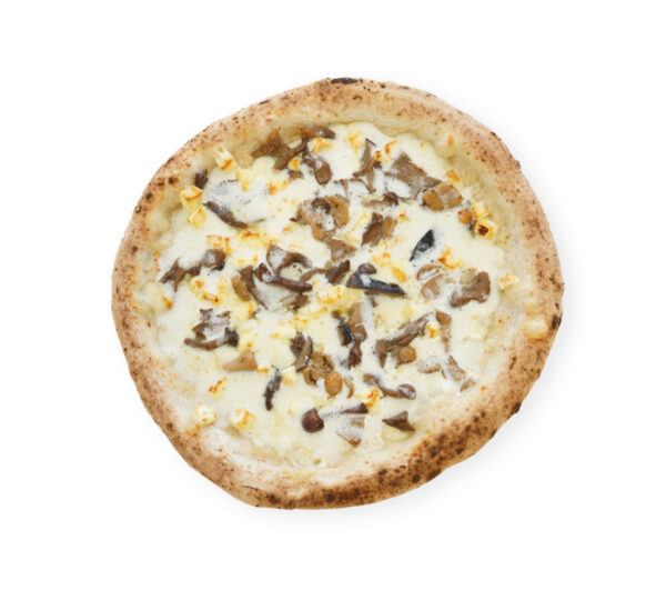 Mascarpone-Pizza und sautierte Pilze