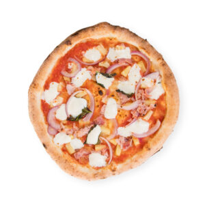 Margherita Pizza mit Mozzarella und roten Tropea Zwiebeln