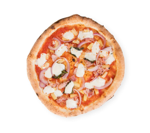 Margherita pizza with mozzarella and red Tropea onion